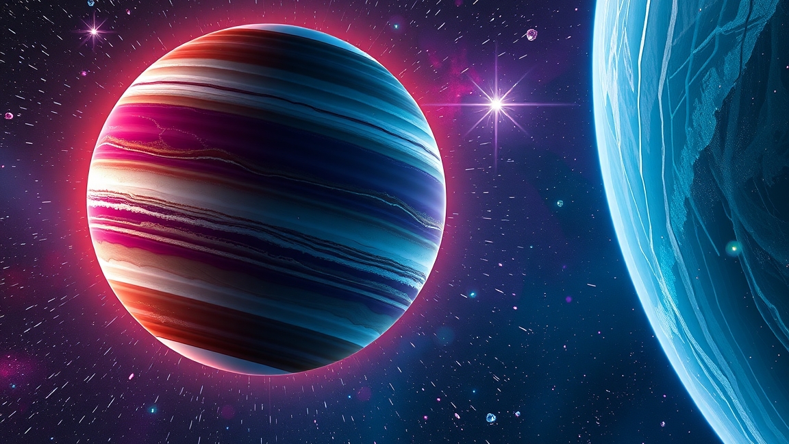 Digitális kép a Neptunusz és Uránusz bolygóiról, gyémánteső témájával.