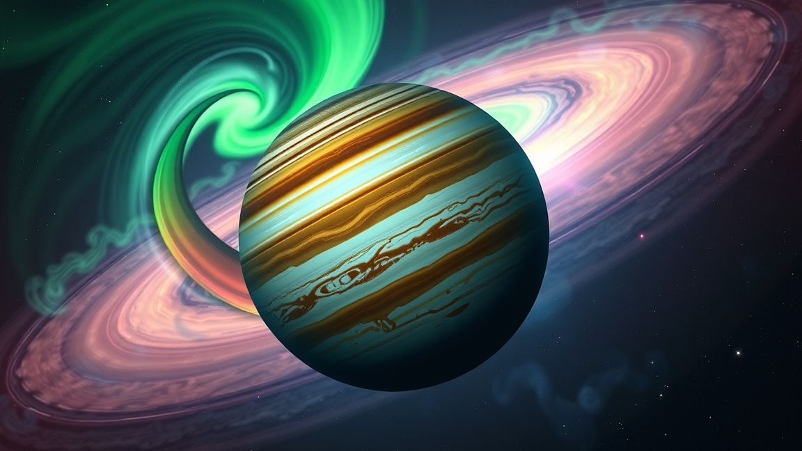 Jupiter bolygó és aurórák látképe az űrben