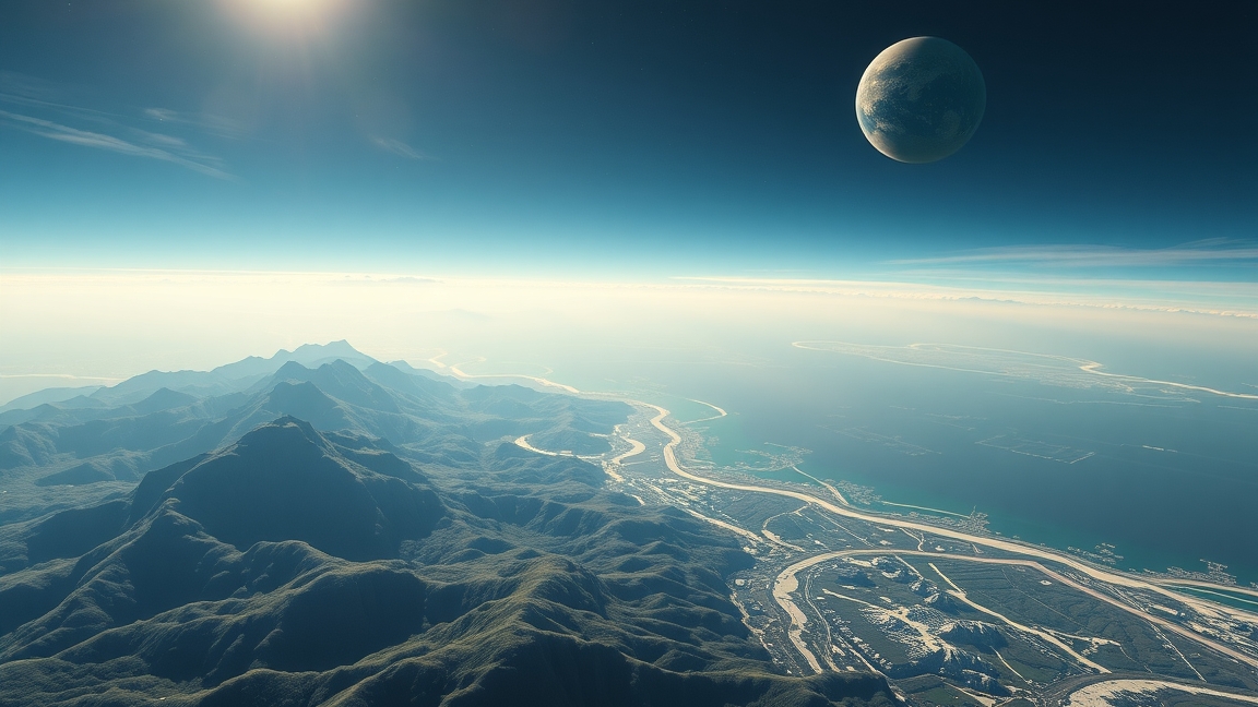 Látványos táj Kepler-22b óceánbolygó felett, amelyen élet nyomai találhatók.