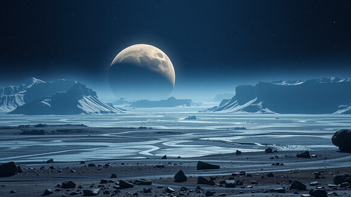 Merkúr bolygó éjszakai tája a Hold mellett, kietlen környezetben