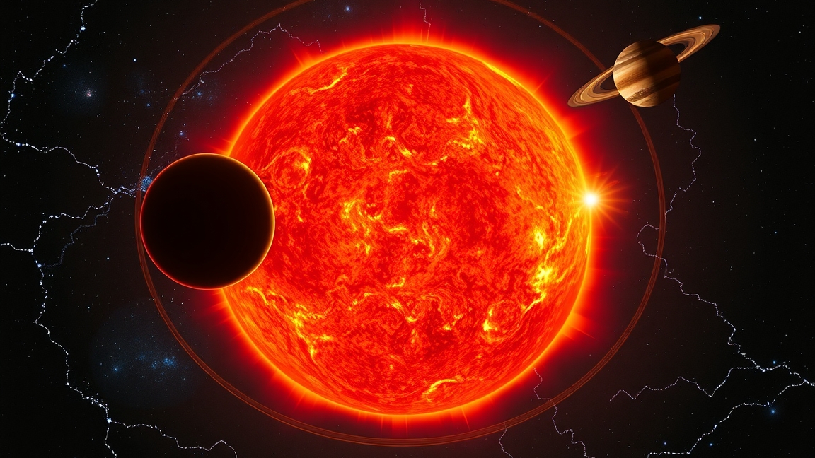 A Nap vörös óriás fázisában, bolygókkal a Naprendszerben