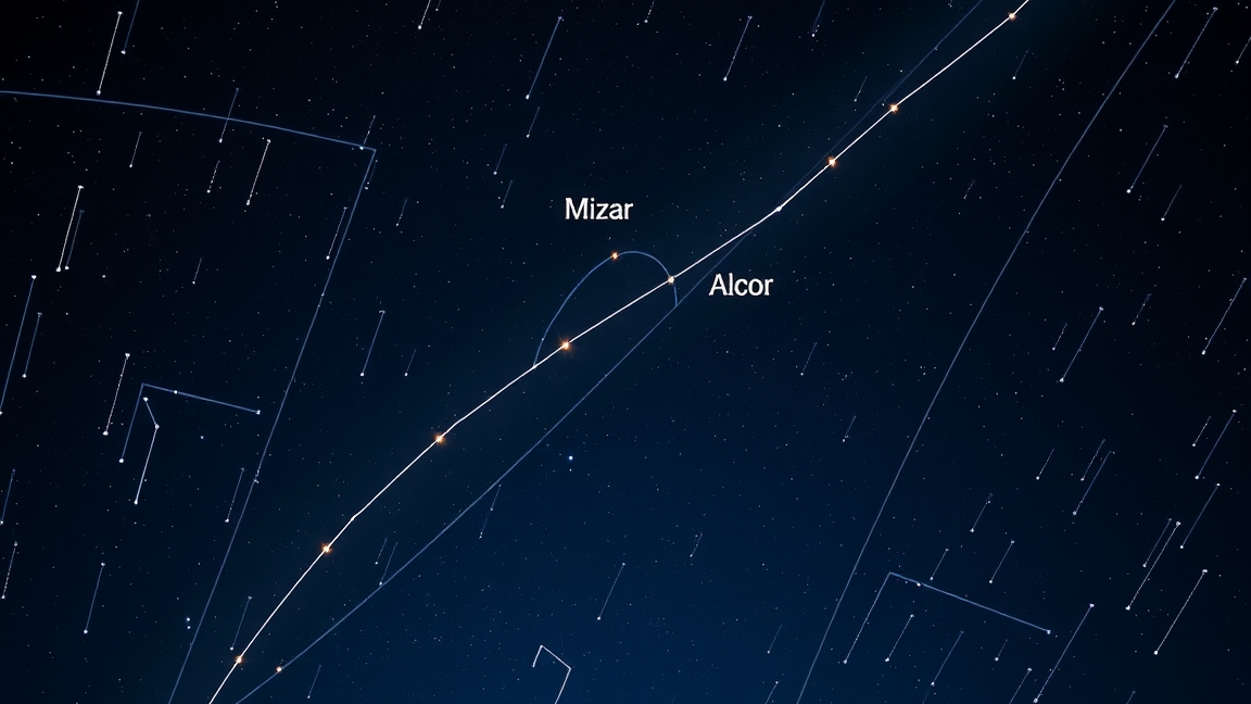 Mizar és Alcor csillagok a Göncöl rúdján éjszakai égbolt alatt
