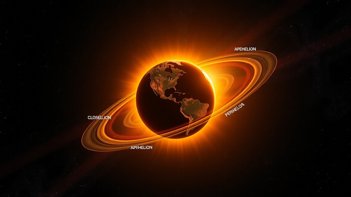 Föld, Nap, perihélium és afélium vizuális ábrázolása.