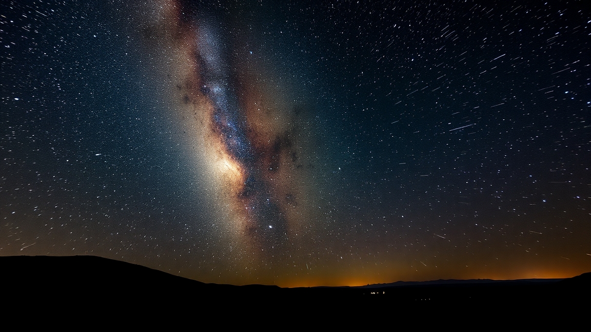 Csillagok és meteorfellésekkel teli égbolt éjszaka
