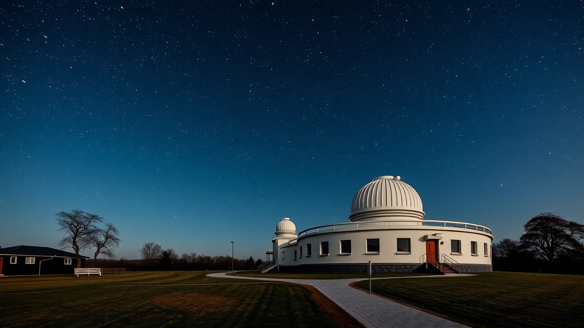 Polaris Csillagvizsgáló épülete csillagos ég alatt Óbudán.