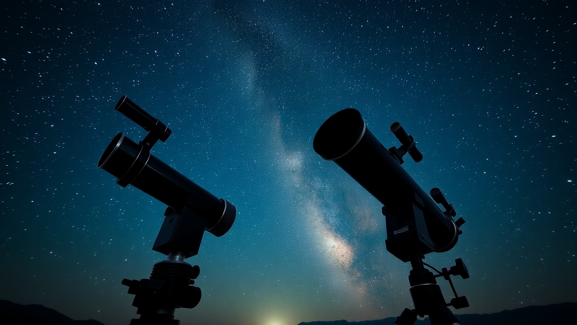 Refraktor és reflektor távcsövek a csillagos ég alatt
