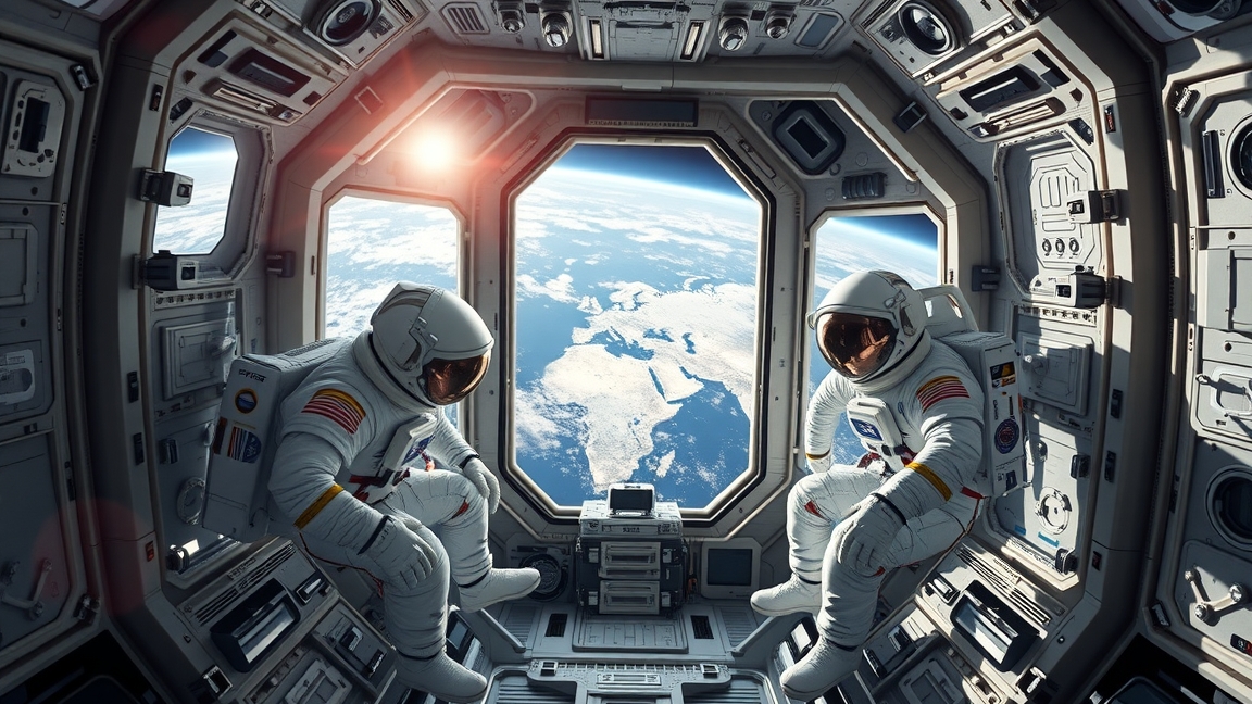 Űrhajósok a Nemzetközi Űrállomáson, kilátás a Földre