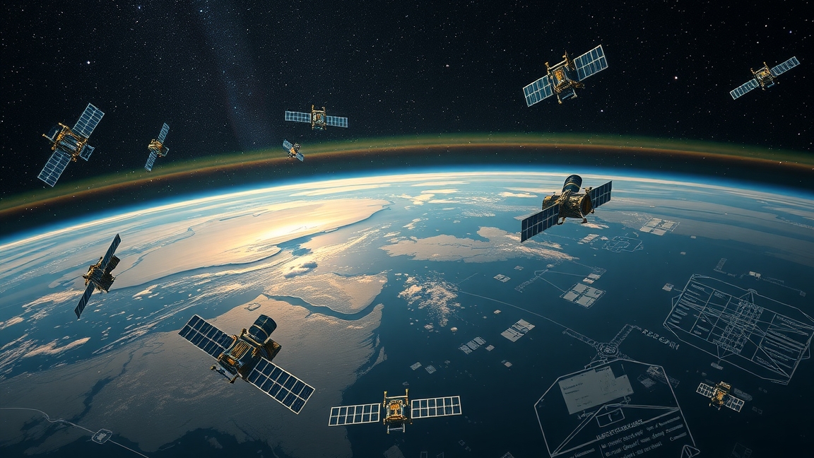 Szateliták az űrben, amelyek a műholdas internet szolgáltatásához kapcsolódnak.