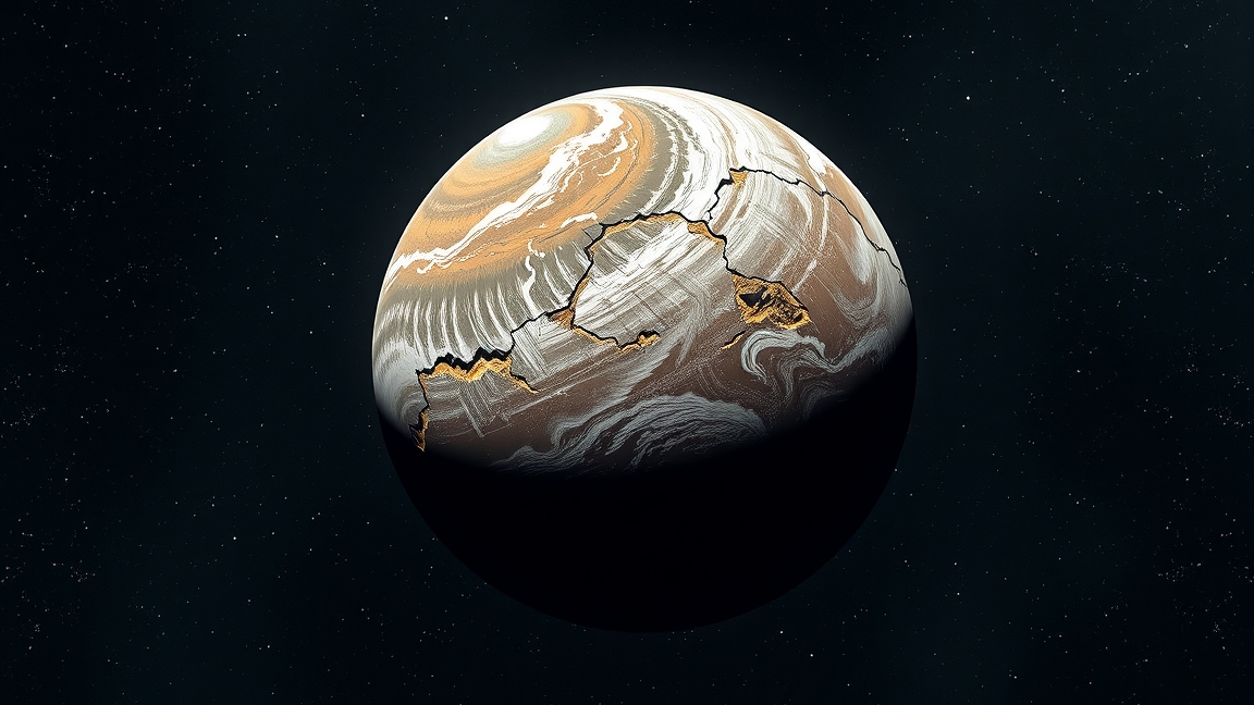 Kép egy szuperföldről, jellemző kőzeti és atmoszférikus elemekkel.