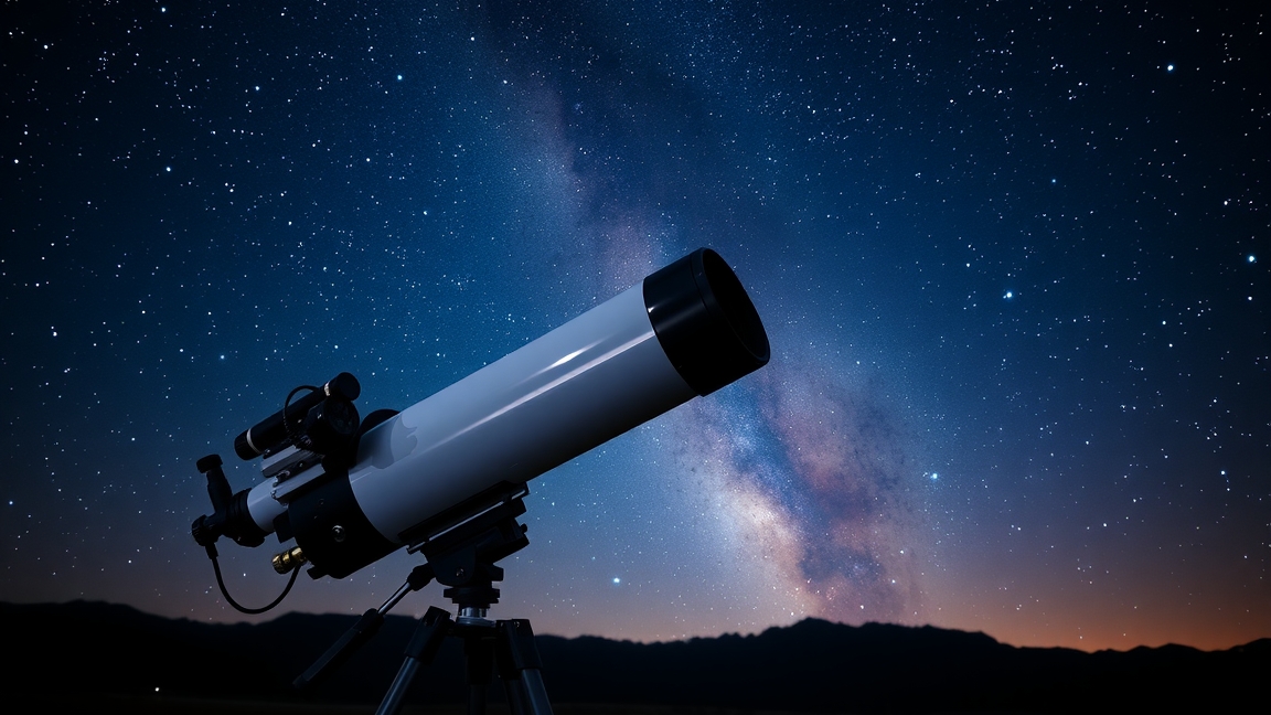 Távcső az éjszakai égbolton a csillagokkal