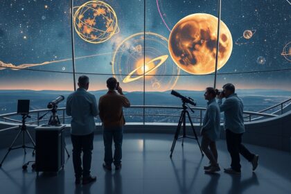 Csillagászati megfigyelések és világűr látvány a planetáriumban.