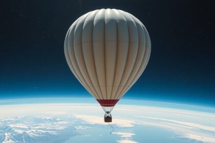 Sztratoszférikus ballon a világűr közelében, háttérben a Föld