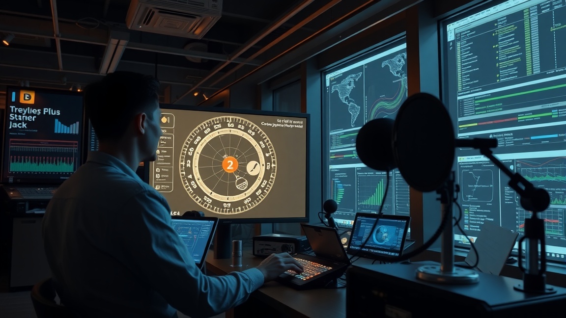 Mérnök munka közben egy modern technológiai munkaállomáson.