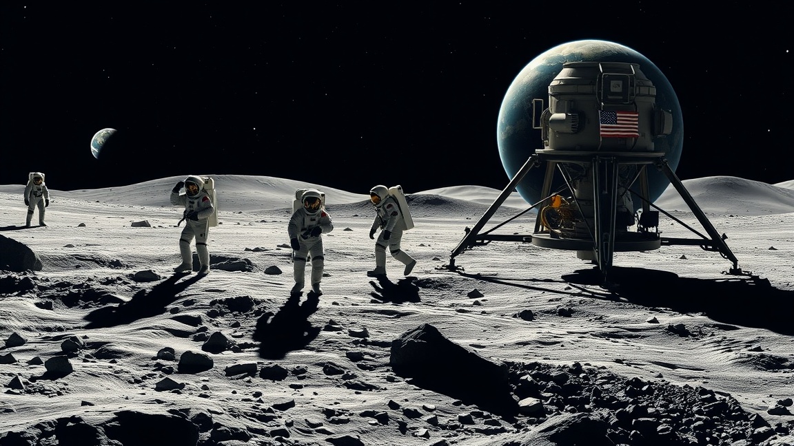 Űrhajósok a Hold felszínén, a Föld háttérben, Apollo-program