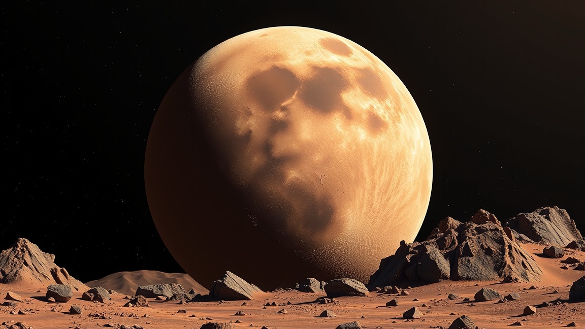 Deimos, Mars kisebbik holdja, poros felszínnel és szabálytalan formával.