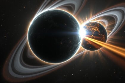 Fantasztikus űrkép, bináris pulzár csillagrendszerről