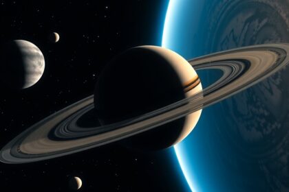 A Saturnusz gyűrűi és holdai az űrszondák fényképezte képen.