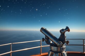 Csillagászati távcső a csillagokkal teli égen