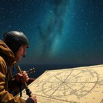 Csillagászati navigáció és csillagtérkép elemzés az éjszakai égbolton.