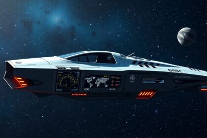 Modern űrhajó csillagászati navigációs technológiával az univerzumban