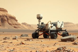 Curiosity Mars-járó a Gale-kráter felszínén, Mars bolygón.