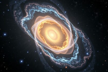 Színes illusztráció egy Aktív Galaxis Magról (AGN) az univerzumban.