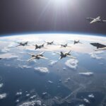 SpaceX űrhajók és űrhajósok az űrben, a Föld fölött.