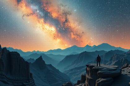 Csillagászati táj és galaxis a csillagokkal az égen