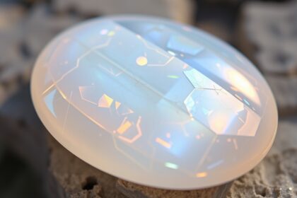 Egy gyönyörű holdkő, amely bemutatja az adulareszcenciát.