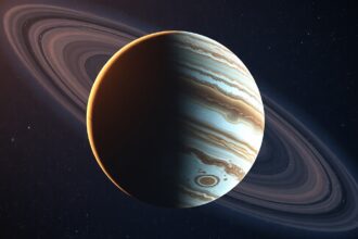 Jupiter bolygó és gyűrűk látványa az űrben