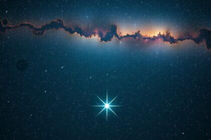 Az Algieba csillagpár az Oroszlán csillagképben, körülvevő csillagokkal.