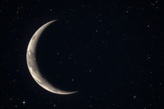Félhold a csillagok között az éjszakai égbolton