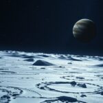 Aoede, Jupiter távoli holdjának tája és a bolygó.