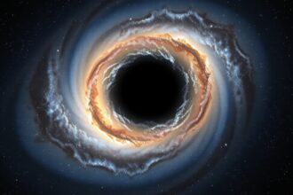 Látványos kép egy fekete lyuk körüli galaktikus struktúráról az univerzumban.