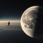 Harpalyke és Jupiter a Naprendszerben egy űrsétát végző emberrel.