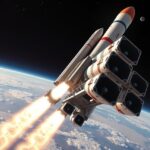 Atlas hordozórakéta felszállása, űrbéli háttérrel.