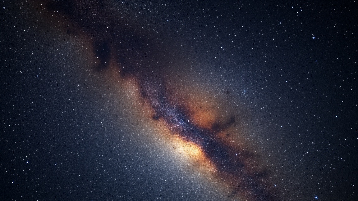 A Tejút galaxis látványa, csillagokkal és porfelhőkkel.