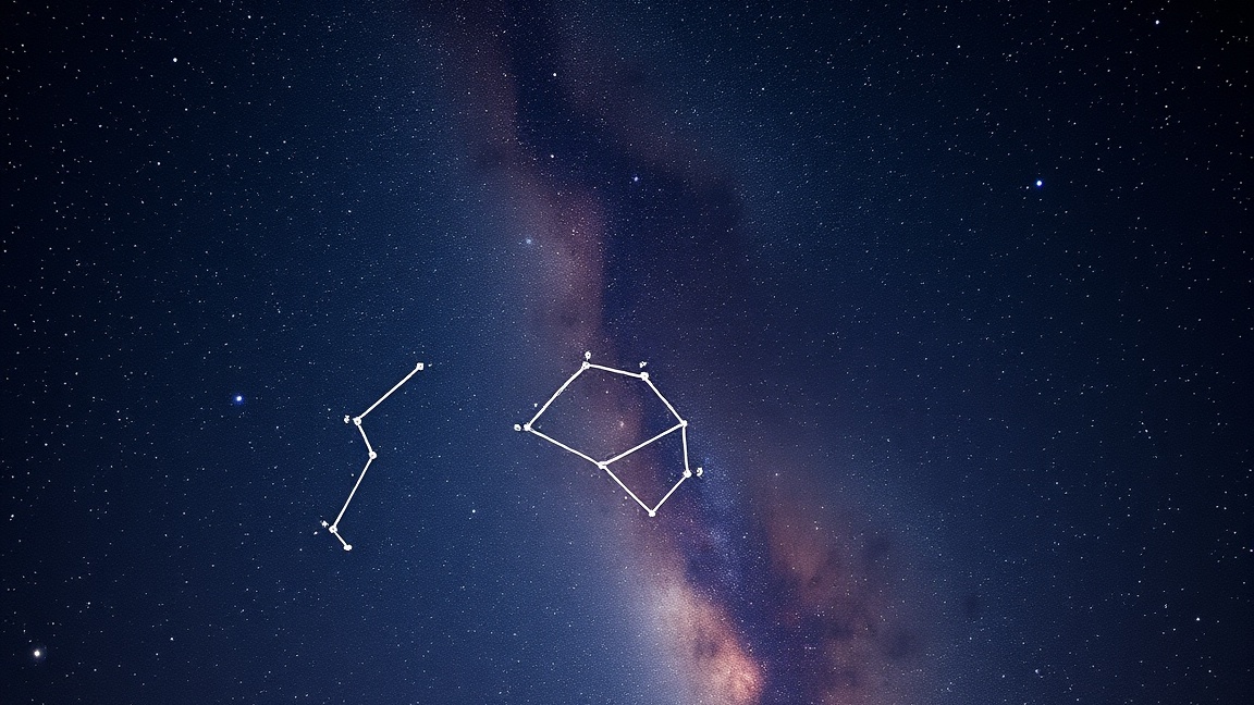 Csillagképek az Orion-köd közelében az éjszakai égbolton.