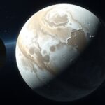 Jupiter és Kalyke hold látképe az űrben