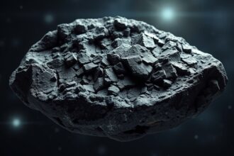 Kondrit meteorit közelről, aszteroidikus kőzetekből álló szerkezet.