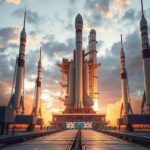 Hordozórakéták indítóállomás naplementében