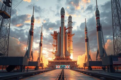 Hordozórakéták indítóállomás naplementében