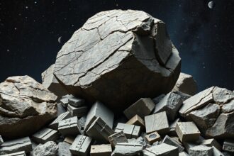 Különböző meteoritok és kőzetek az űr sötét háttérrel