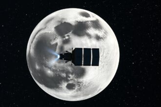 A NASA LADEE űrszonda a Hold körül, felfedezve a légkört és a port.