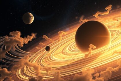 Digitális ábrázolás a Naprendszer keletkezéséről és bolygókról.