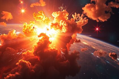 Hipernova robbanás képződménye az űrben, élénk fényekkel