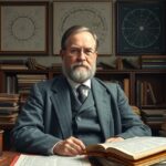 Georges Lemaître, belga asztrofizikus és pap, egy könyvtárban ül.