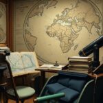 Csillagászati könyvtár térképekkel és távcsövekkel