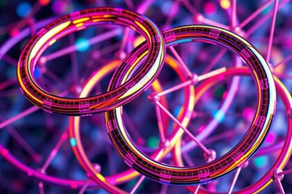 Lineáris gyűrűk matematikai ábrázolása élénk színekben.