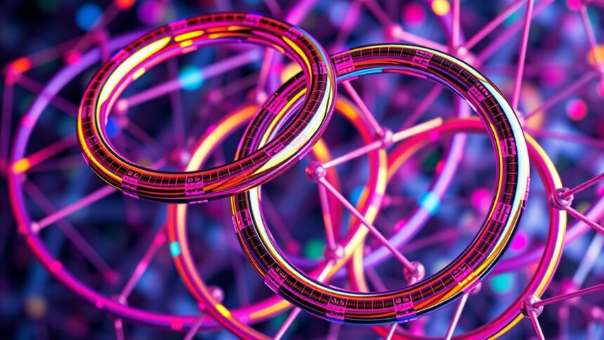 Lineáris gyűrűk matematikai ábrázolása élénk színekben.